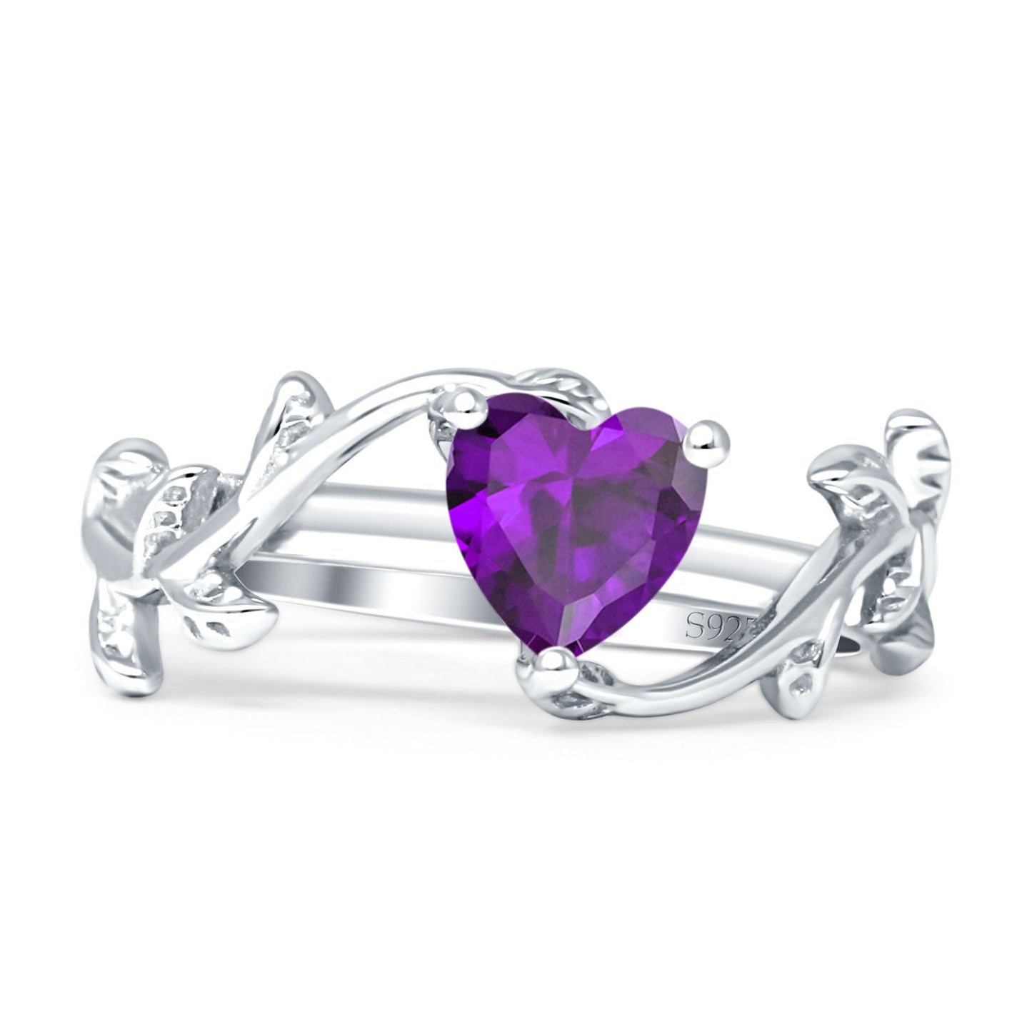 Heart Leaf Art Deco Promise Ring Amethyst CZ