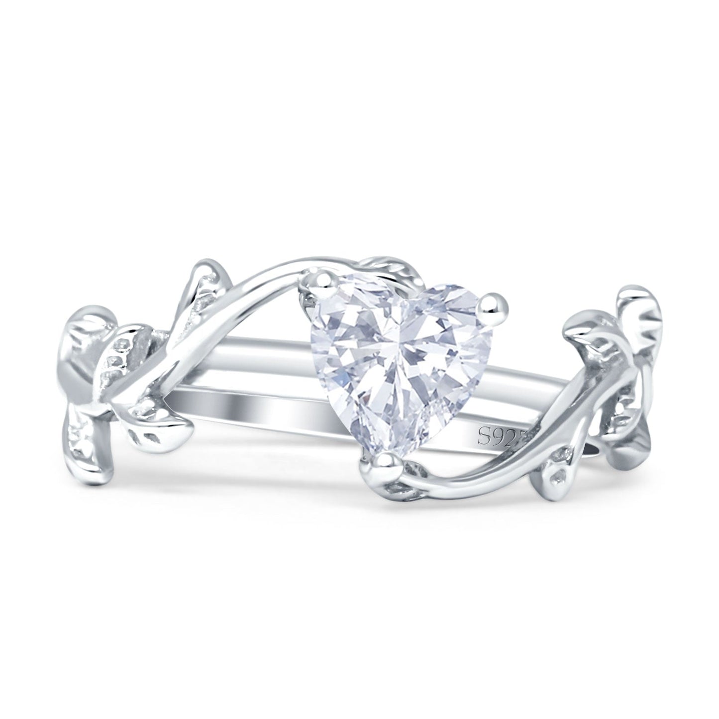 Heart Leaf Art Deco Promise Ring Cubic Zirconia