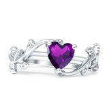 Heart Natural Amethyst Leaf Art Deco Promise Ring 925 Sterling Silver