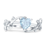 Heart Natural Aquamarine Leaf Art Deco Promise Ring 925 Sterling Silver