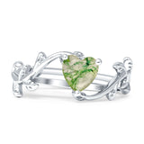 Heart Natural Green Moss Agate Leaf Art Deco Promise Ring 925 Sterling Silver
