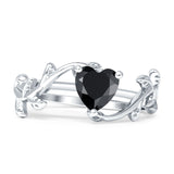 Heart Natural Black Onyx Leaf Art Deco Promise Ring 925 Sterling Silver