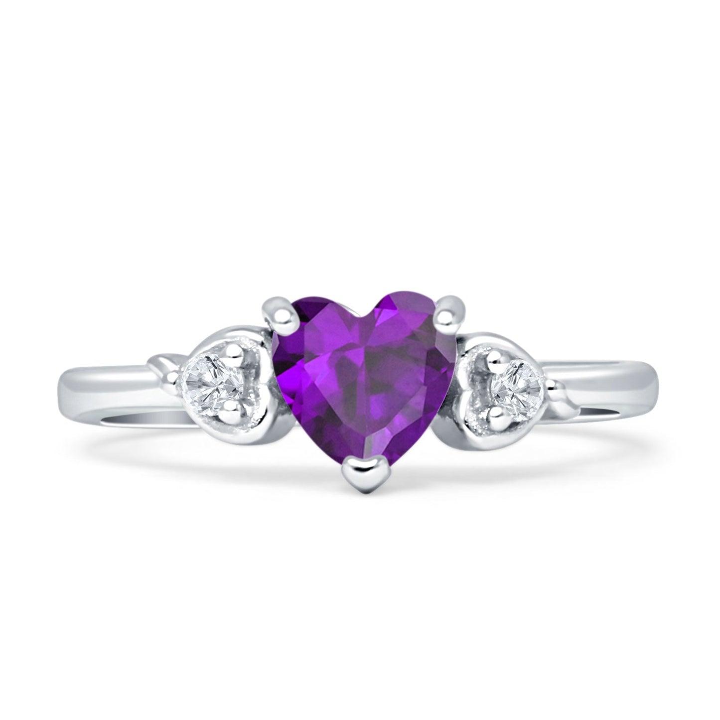 Three Stone Heart Promise Ring Amethyst CZ Wholesale