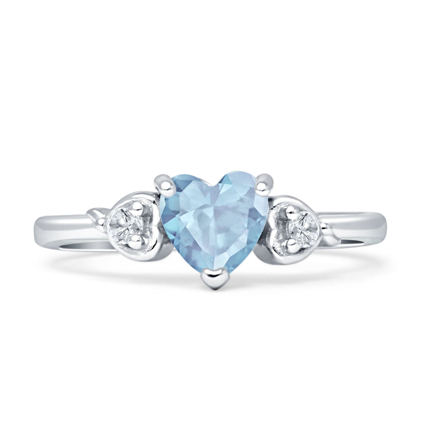 Three Stone Heart Promise Ring Aquamarine CZ Wholesale