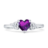 Heart Natural Amethyst Three Stone Promise Ring 925 Sterling Silver