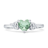 Heart Natural Green Amethyst Prasiolite Three Stone Promise Ring 925 Sterling Silver