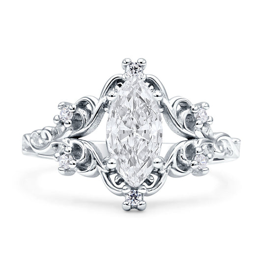 Vintage Style Engagement Ring Marquise Cubic Zirconia