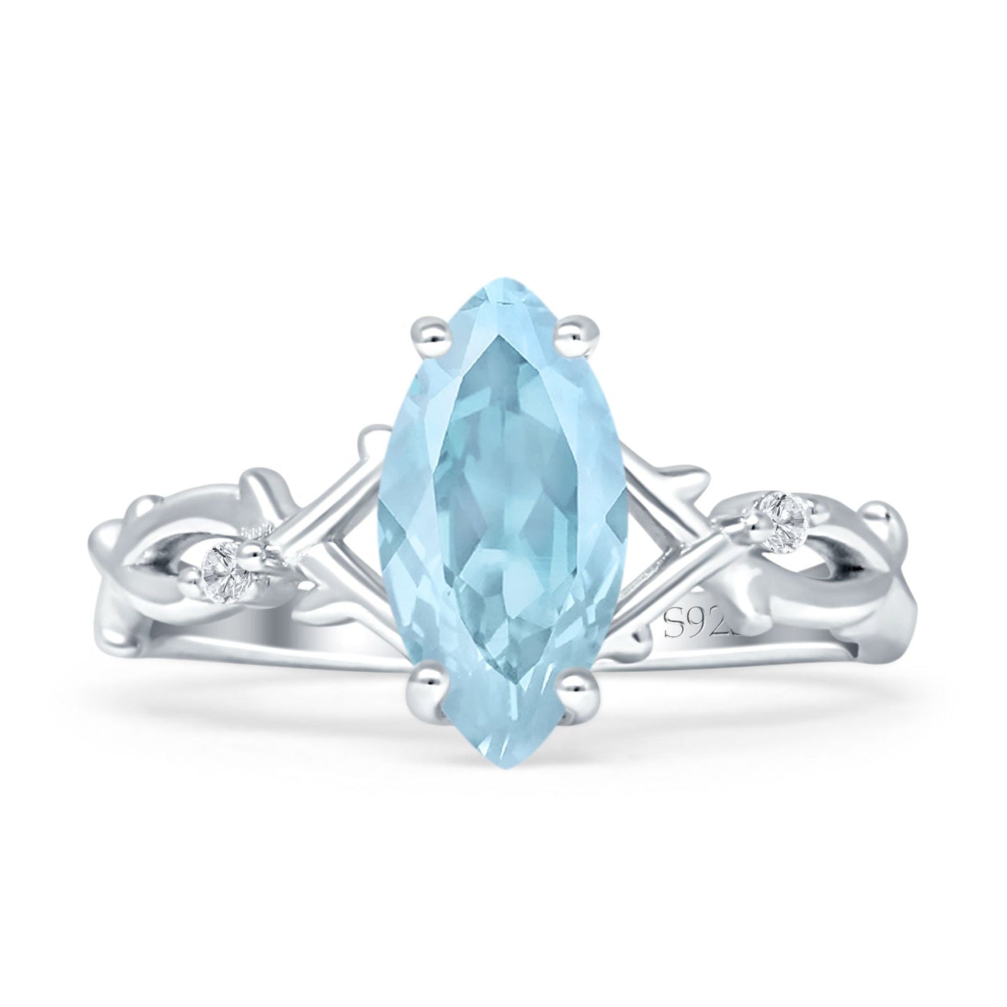 Marquise Split Shank Infinity Twisted Ring Aquamarine CZ