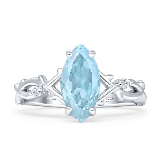 Marquise Split Shank Infinity Twisted Ring Aquamarine CZ