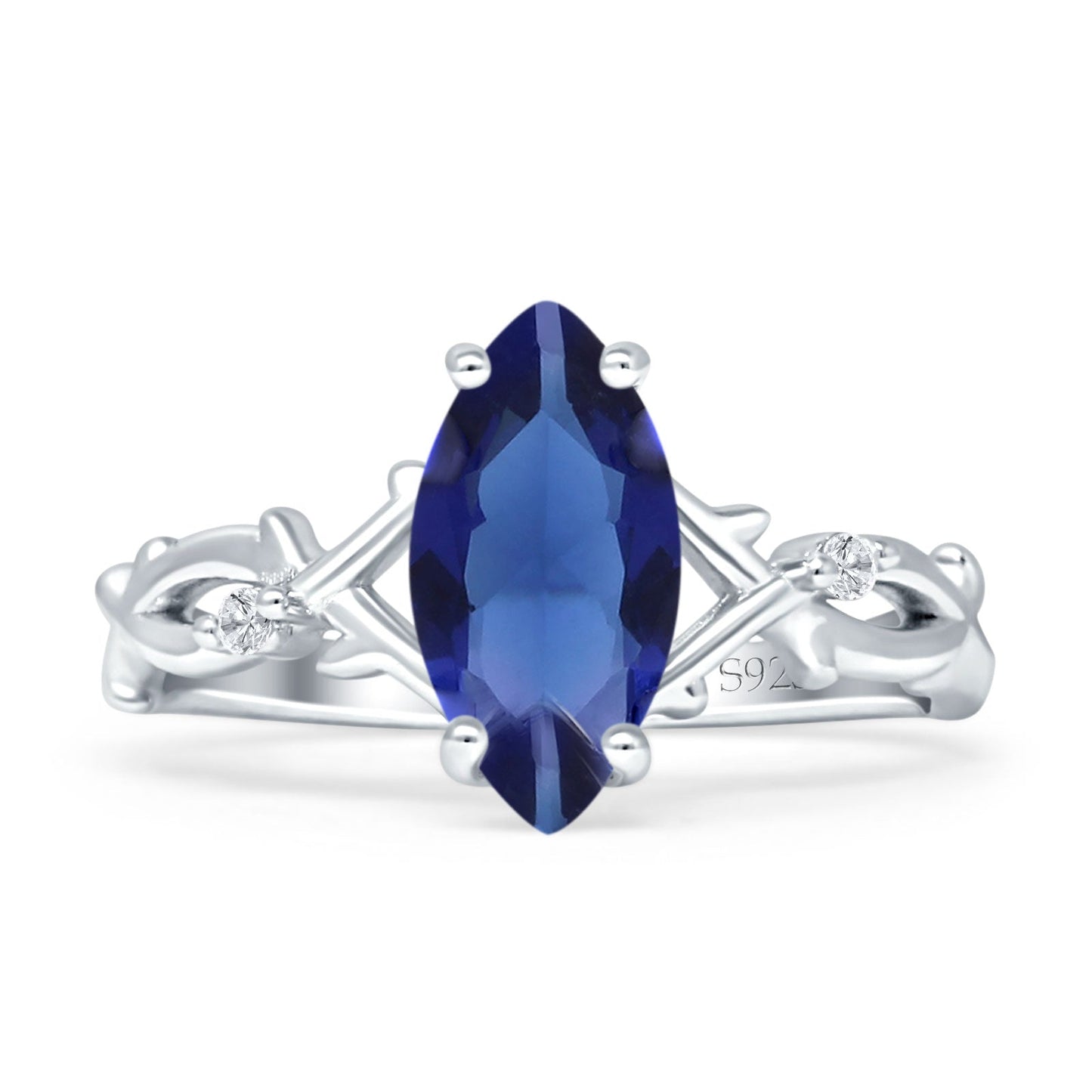 Marquise Split Shank Infinity Twisted Ring Blue Sapphire CZ