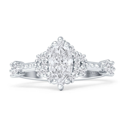 Marquise Halo Beaded Ring Cubic Zirconia