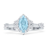 Marquise Natural Aquamarine Halo Beaded Ring 925 Sterling Silver