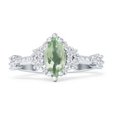 Marquise Natural Green Amethyst Prasiolite Halo Beaded Ring 925 Sterling Silver