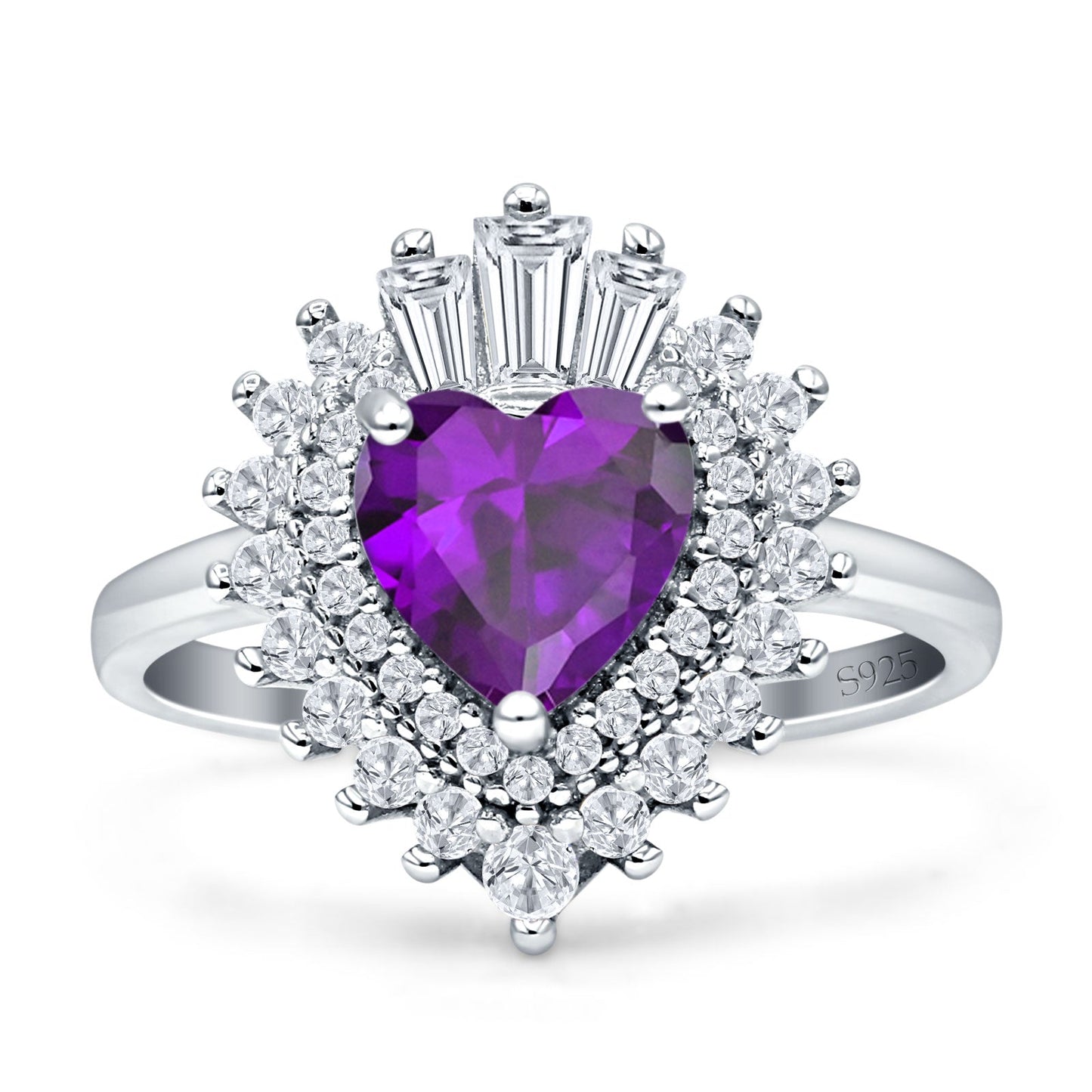 Heart Halo Amethyst CZ Bridal Promise Ring