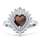 Heart Halo Natural Chocolate Smoky Quartz Bridal Promise Ring 925 Sterling Silver
