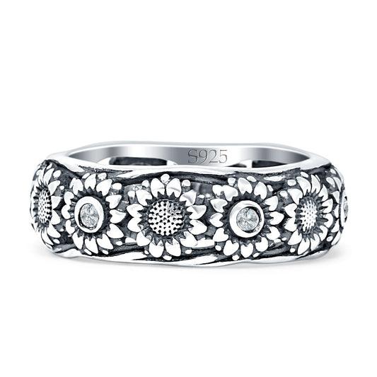 Sunflower Oxidized Statement Wedding Band Cubic Zirconia