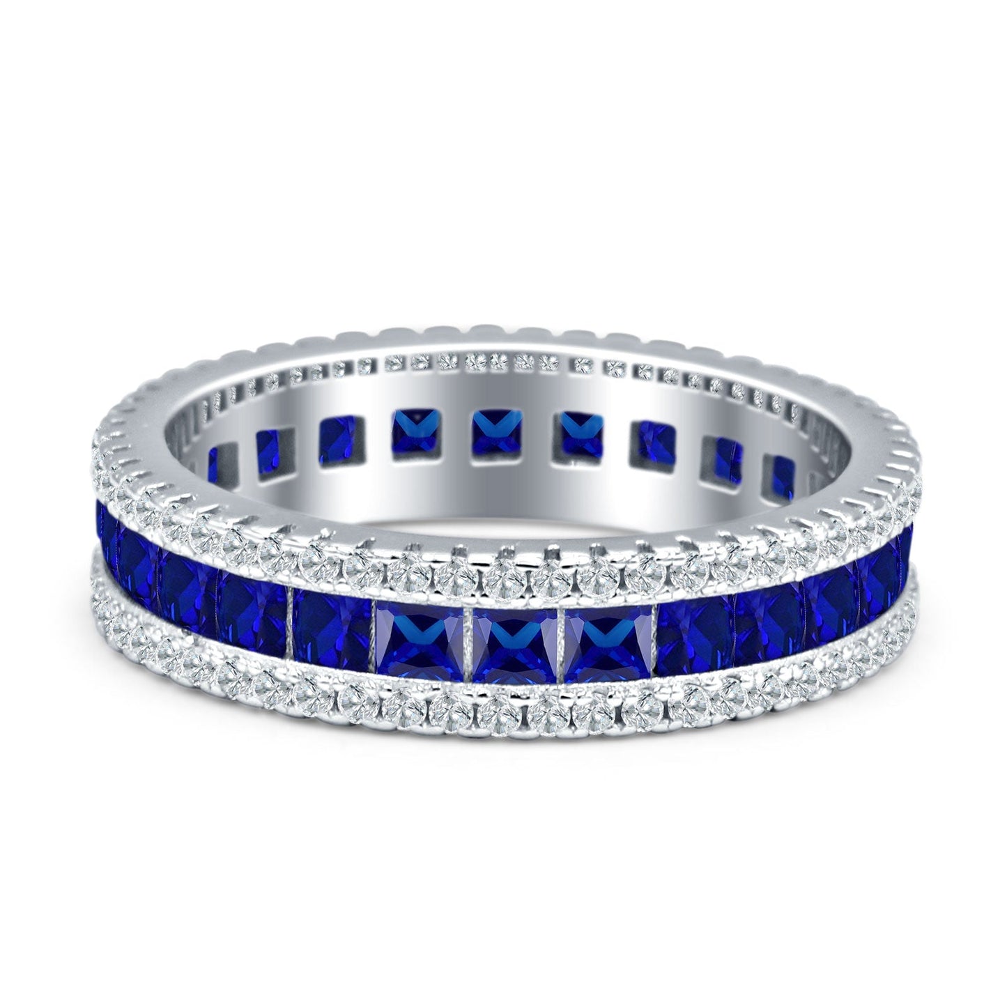 Full Eternity Band Princess Cut Blue Sapphire CZ