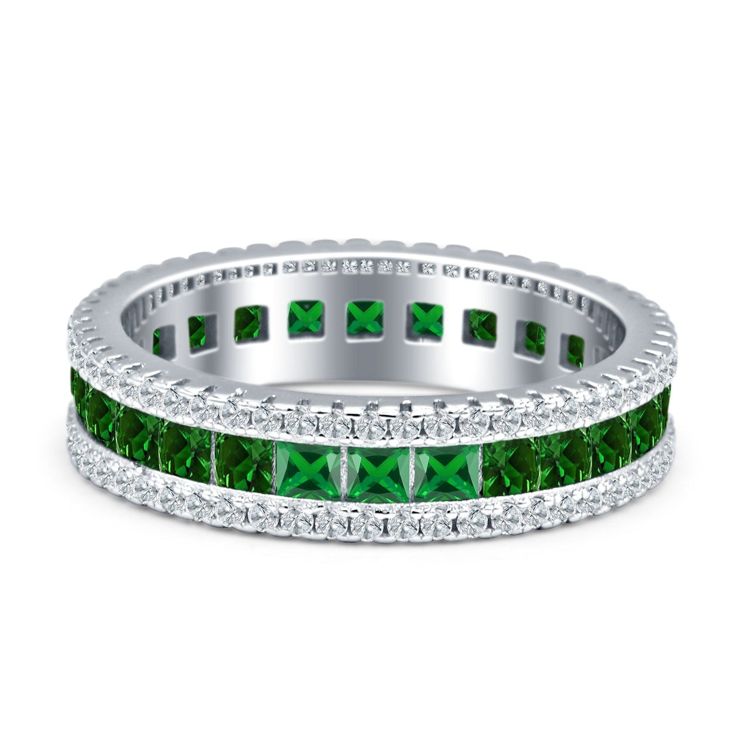 Full Eternity Band Princess Cut Green Emerald CZ