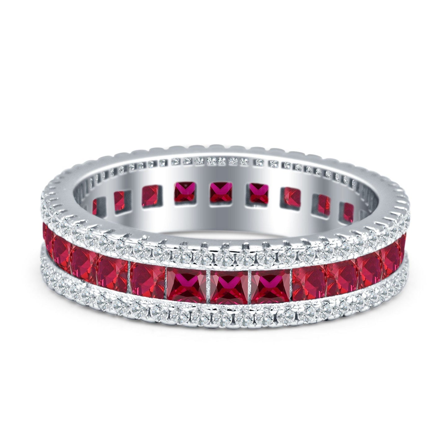 Full Eternity Band Princess Cut Ruby CZ