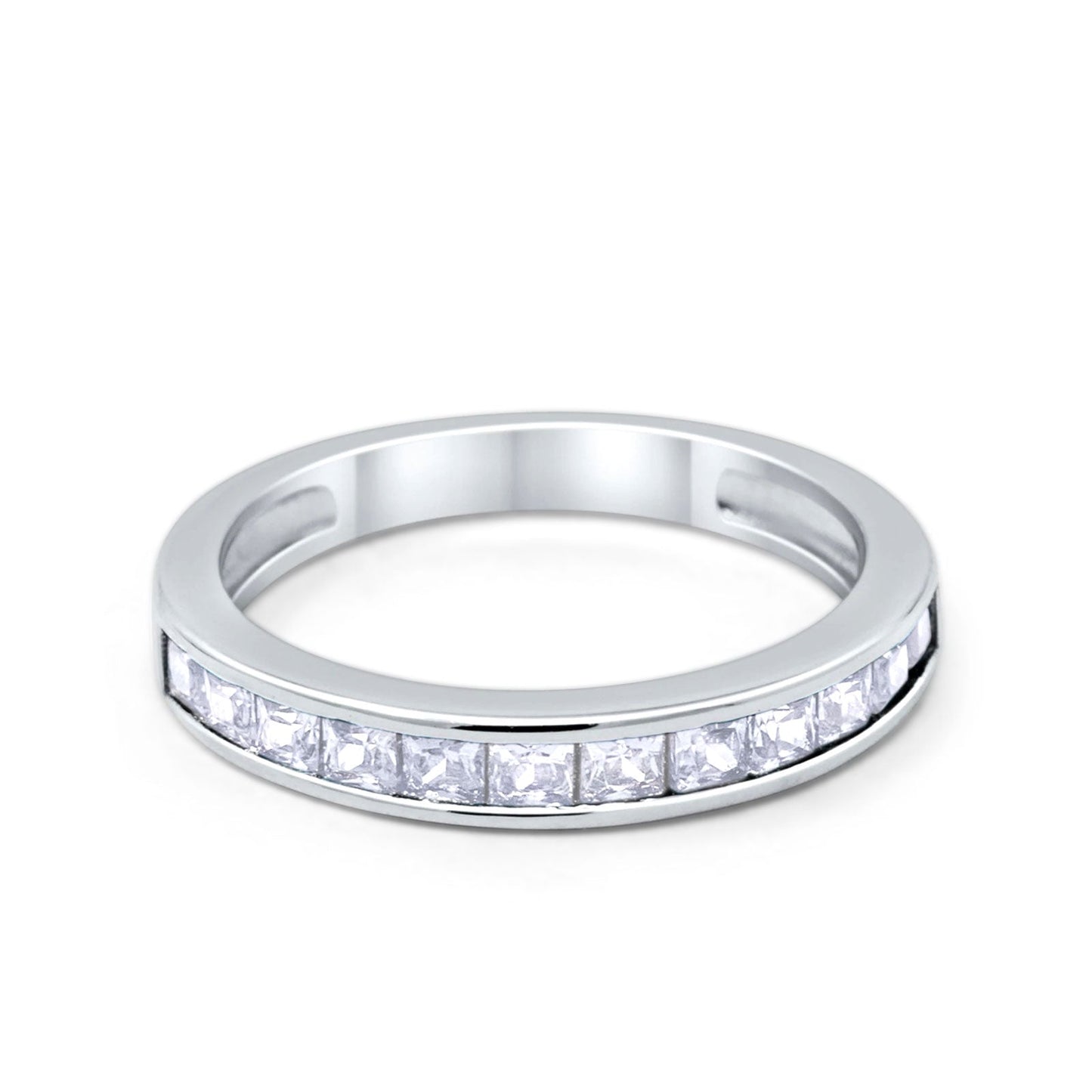 Half Eternity Princess Cut Simulated Cubic Zirconia Wedding Ring