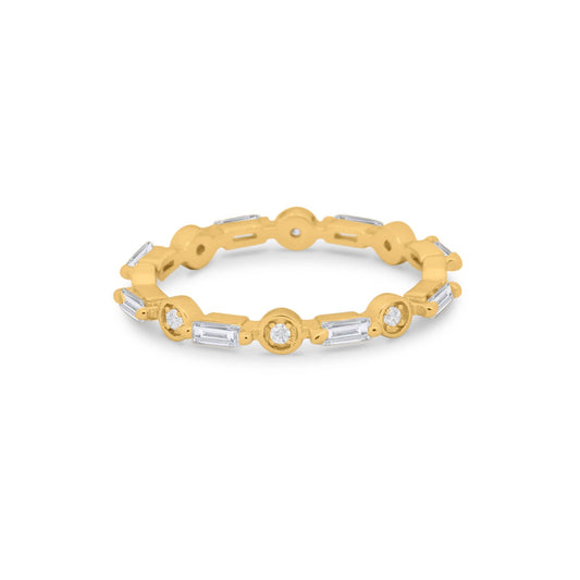 Art Deco Baguette Eternity Ring Yellow Tone, Simulated CZ Wedding Band