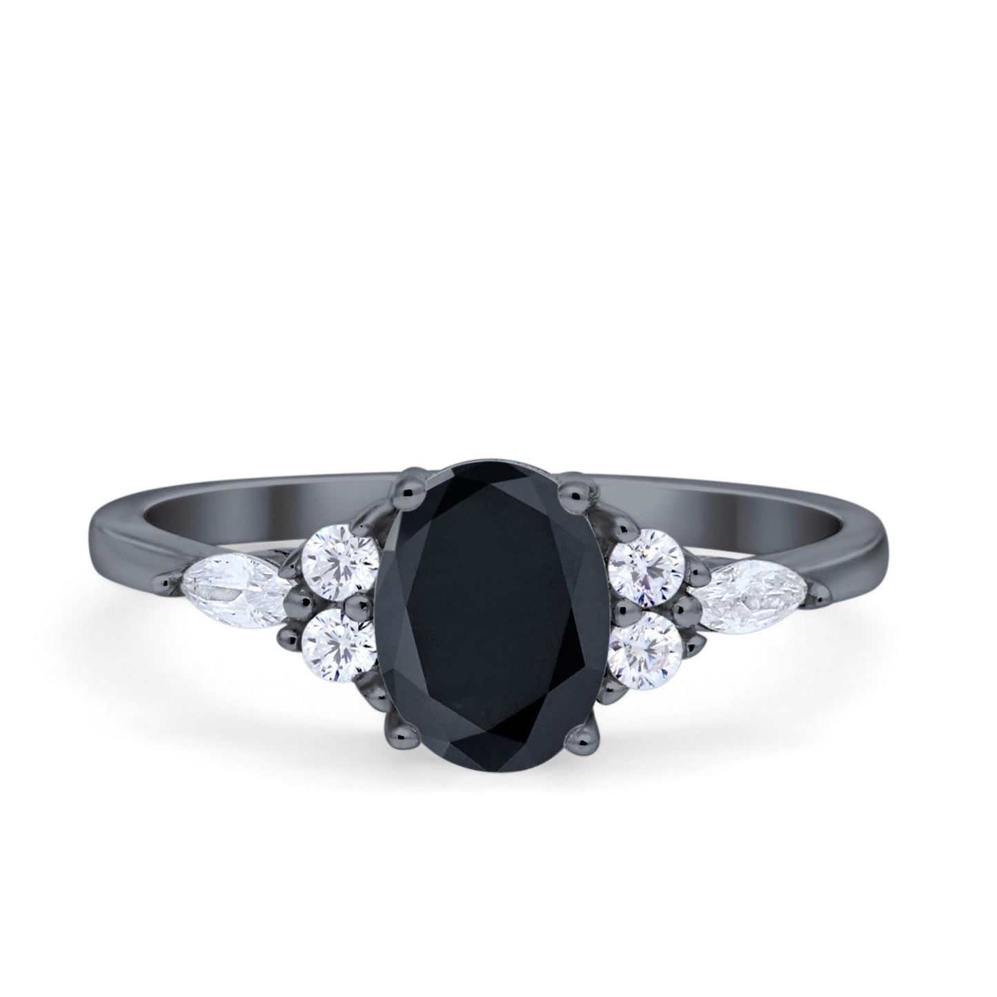 Art Deco Oval Black Tone, Simulated Black CZ Wedding Ring