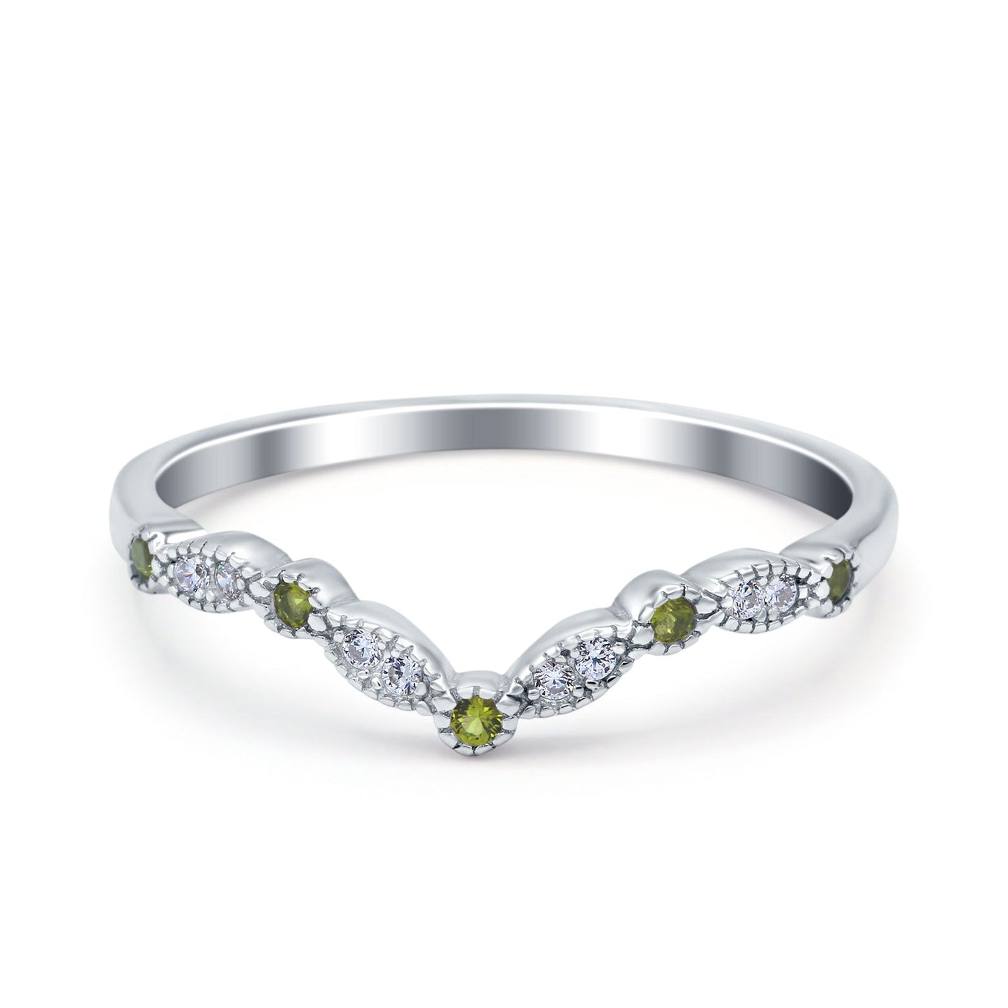 Curved Marquise Half Eternity Stackable Band Ring Simulated Peridot CZ