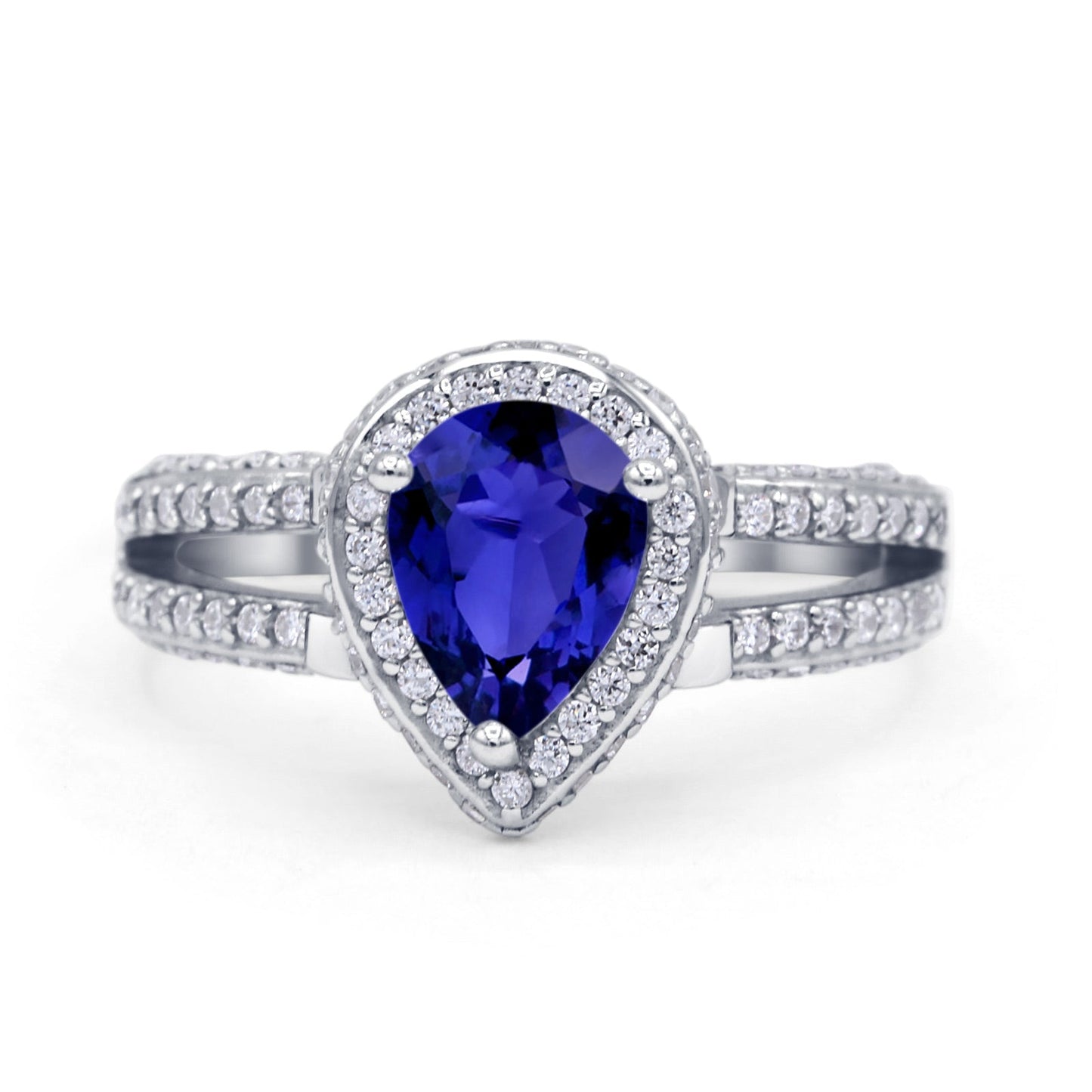 Vintage Style Teardrop Pear Engagement Ring Simulated Blue Sapphire