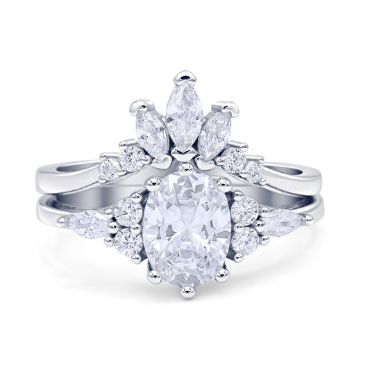 Two Piece Oval Vintage Style Bridal Engagement Ring Cubic Zirconia