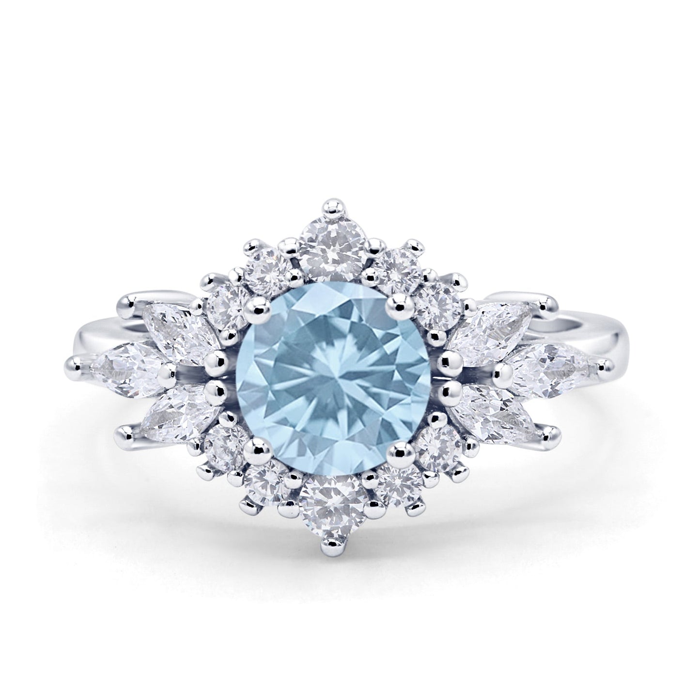 Art Deco Round Engagement Ring Simulated Aquamarine