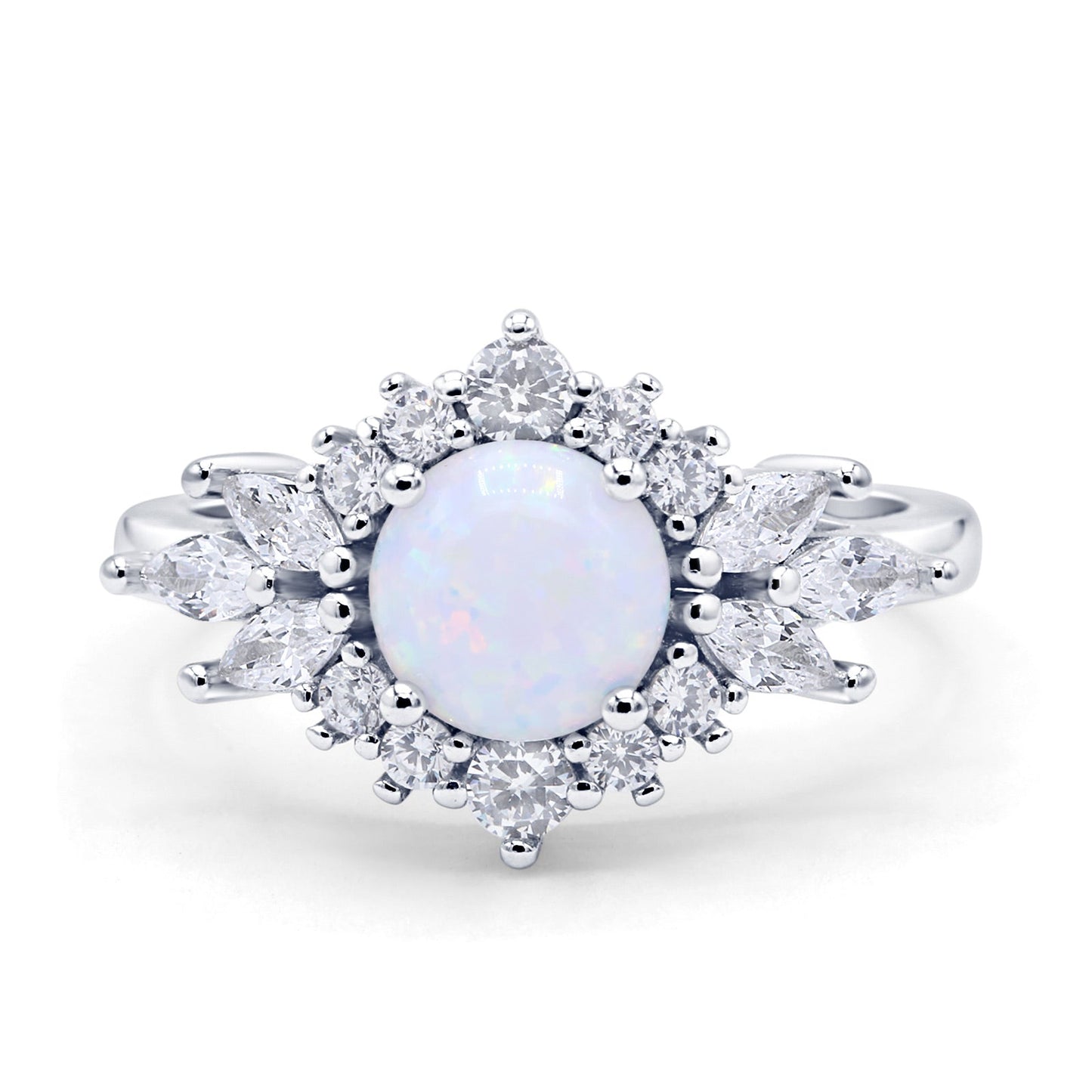 Art Deco Round Engagement Ring Lab Created White Opal