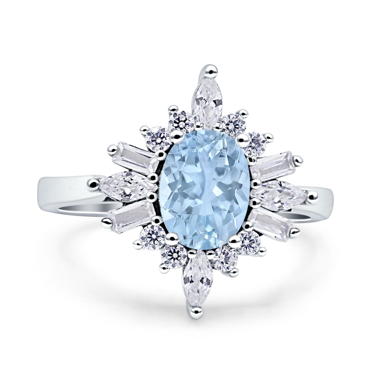 Vintage Style Oval Simulated Aquamarine CZ Engagement Ring