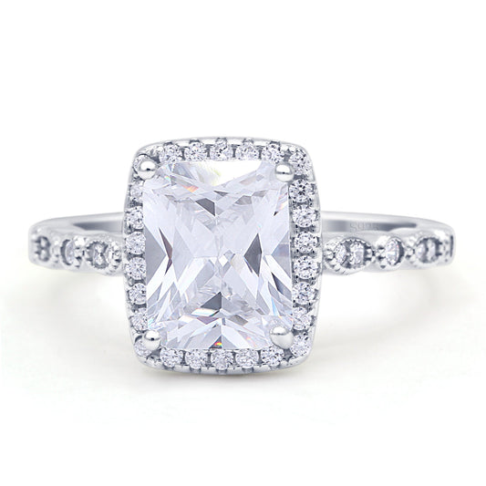 Art Deco Accent Halo Radiant Cubic Zirconia Engagement Ring