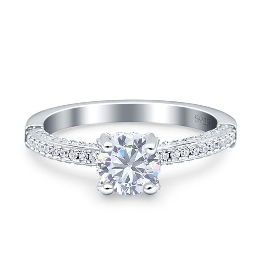 Solitaire Accent Round Simulated Cubic Zirconia Engagement Ring