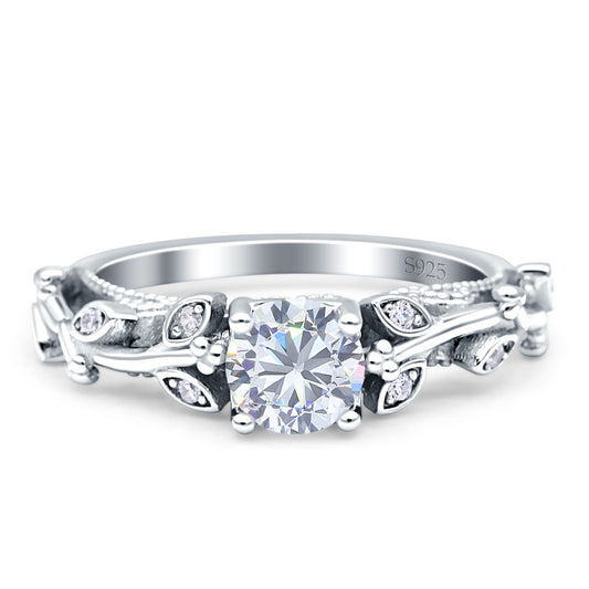 Vintage Style Floral Round Cubic Zirconia Engagement Ring