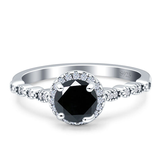 Halo Round Simulated Black Engagement Ring