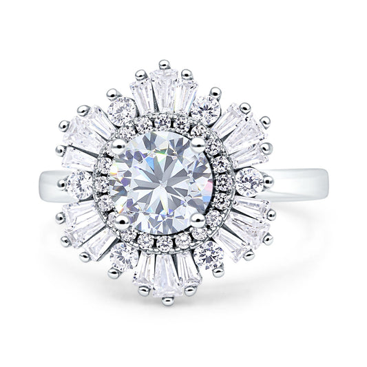 Floral Art Deco Round Simulated Cubic Zirconia Engagement Ring