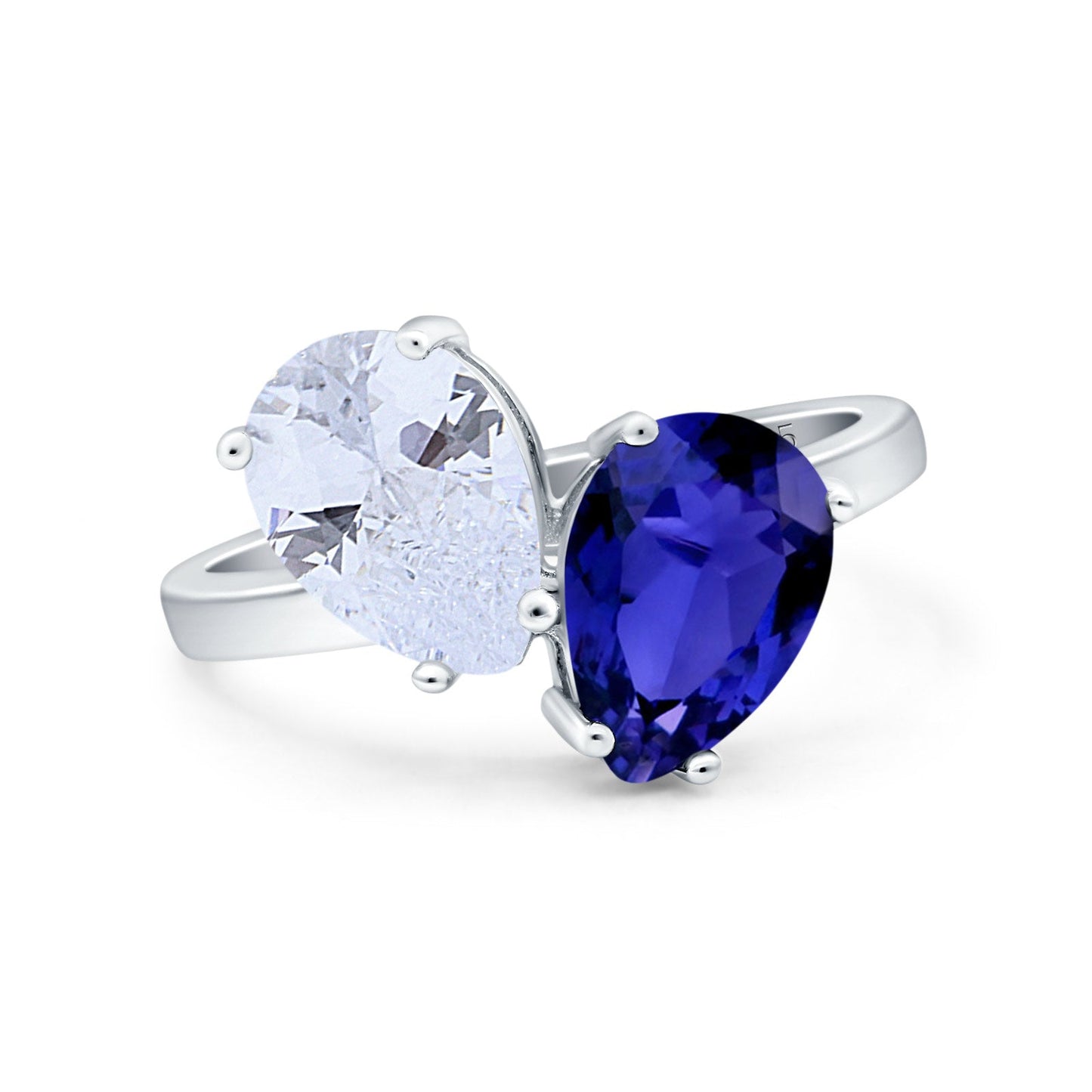 Teardrop Pear Art Deco Wedding Ring Simulated Blue Sapphire CZ