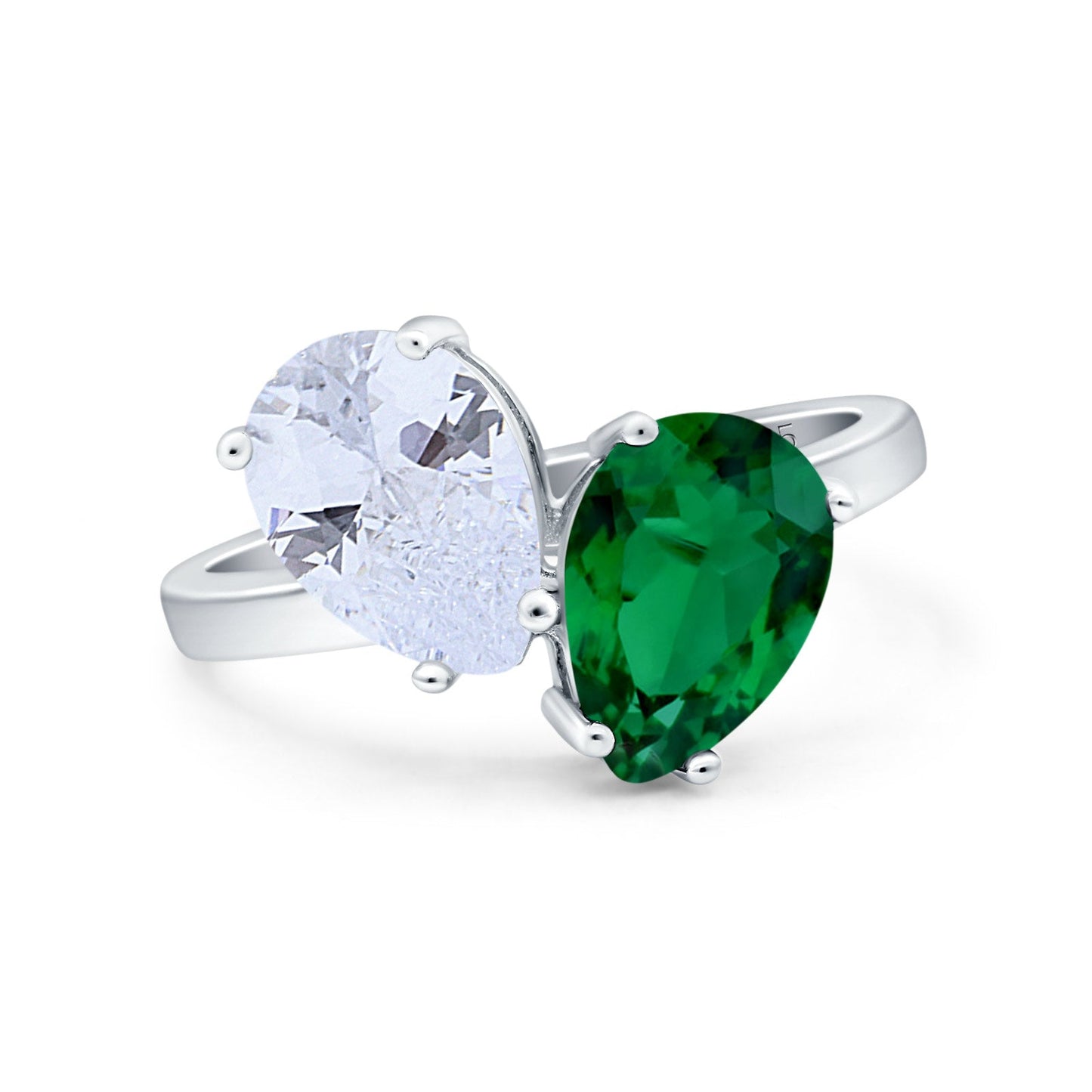 Teardrop Pear Art Deco Wedding Ring Simulated Green Emerald CZ