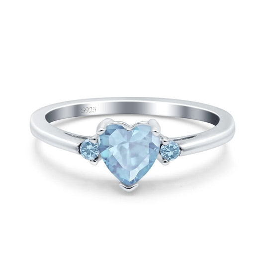 Art Deco Heart Three Stone Simulated Aquamarine CZ Wedding Ring