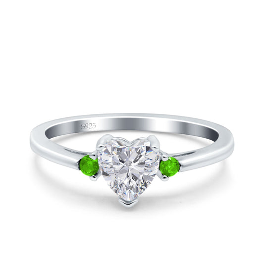 Art Deco Heart Three Stone Wedding Bridal Ring Peridot Simulated Cubic Zirconia