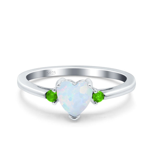 White Opal Ring - Three Stone Heart Shape