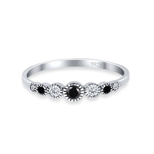 Half Eternity Round Simulated Black Cubic Zirconia Band