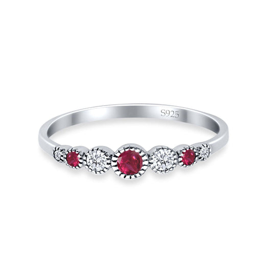 Half Eternity Round Simulated Ruby Cubic Zirconia Band