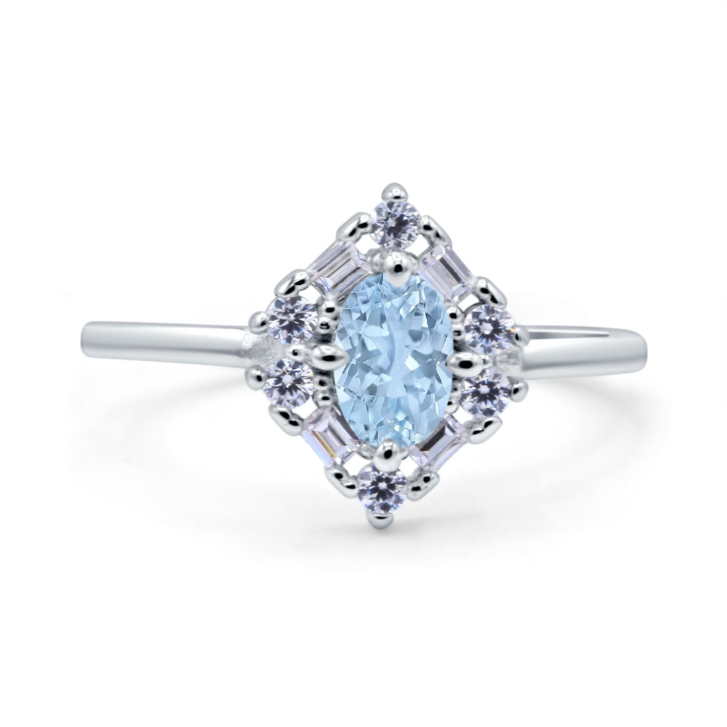 Art Deco Oval Simulated Aquamarine CZ Wedding Bridal Ring