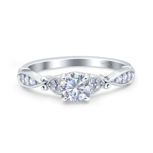 Heart Filigree Art Deco Round Simulated Cubic Zirconia Wedding Bridal Ring