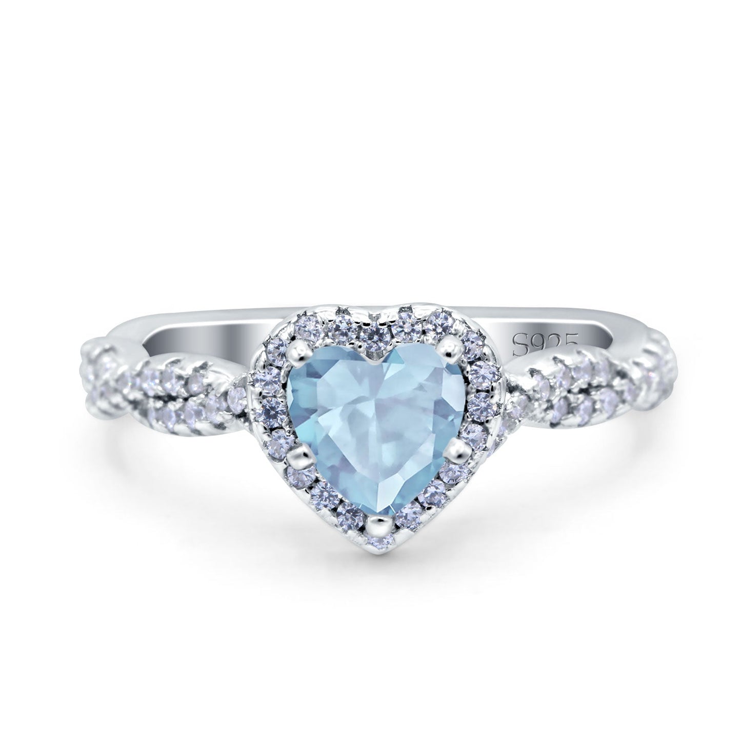 Art Deco Heart Infinity Simulated Aquamarine CZ Wedding Bridal Ring