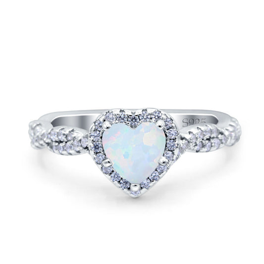 Art Deco Heart Infinity Lab Created White Opal Wedding Bridal Ring