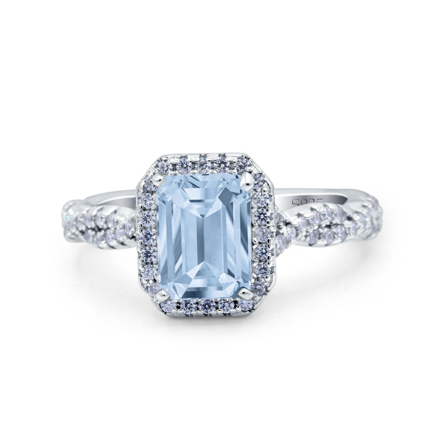 Art Deco Emerald Cut Infinity Simulated Aquamarine CZ Wedding Bridal Ring