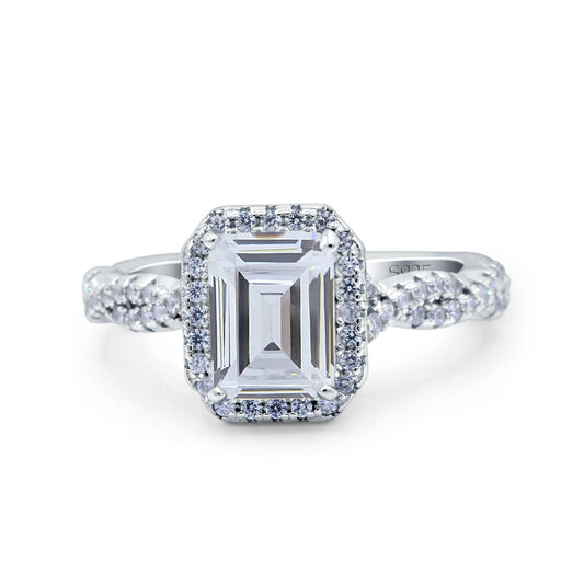 Art Deco Emerald Cut Infinity Simulated Cubic Zirconia Wedding Bridal Ring